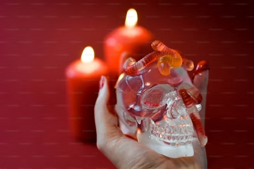 Heart shaped crystal surrounded by candles for love spells in New York.