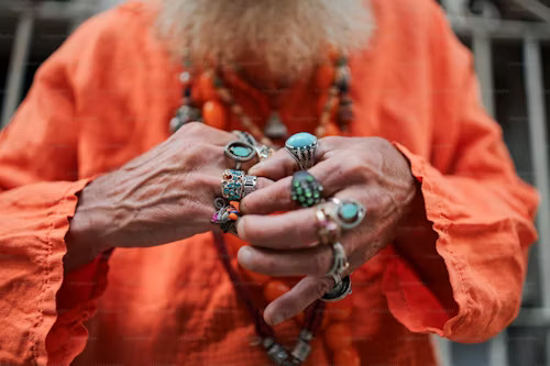 Shaman with spiritual tools in New York skyline, offering urban healing.