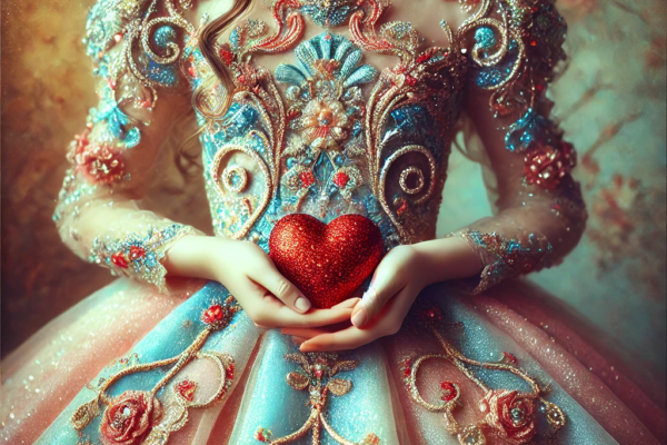 A girl holding a red heart for love magic and love spells