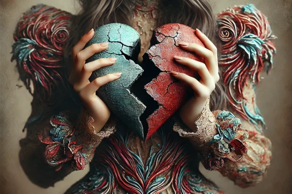 A girl holding a broken heart for love spells and love magic