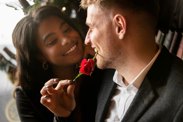 A couple share a rose. Love Spells That Work Instantly for Him & Her