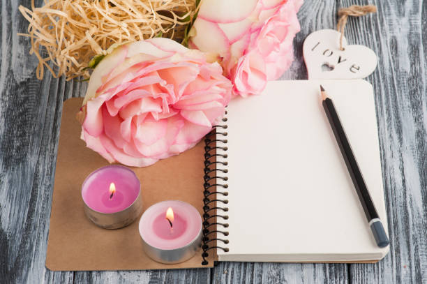 A pink candle, rose petals, and a handwritten intention note for easy love spells that work immediately