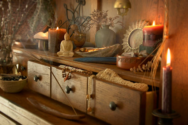 A Sacred Room for Spellwork with Burning Candles. Protection Spells