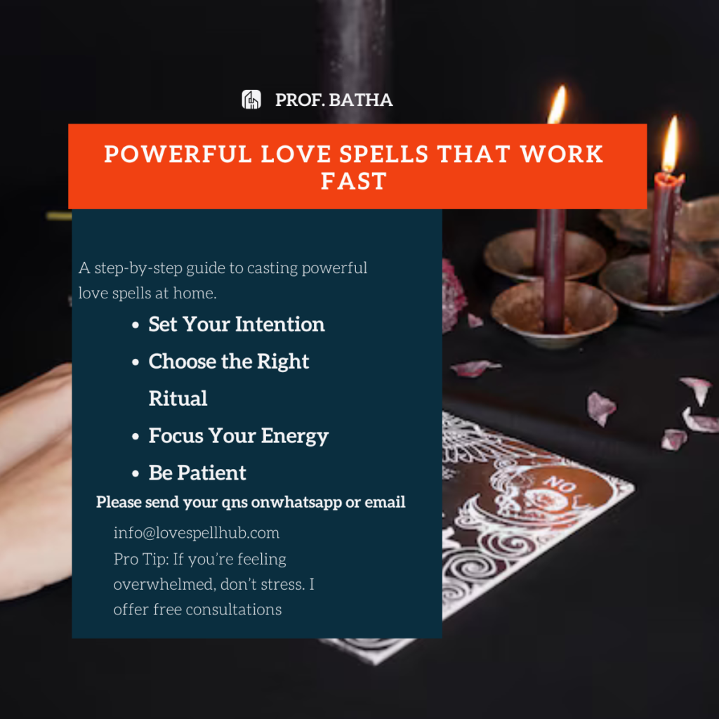 Infographic showing a step-by-step guide to casting powerful love spells at home.