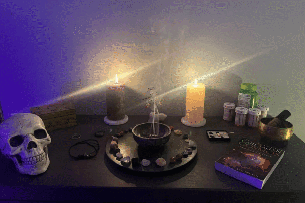 Photos of candles, roses, and altar setups in South Carolina by Batha