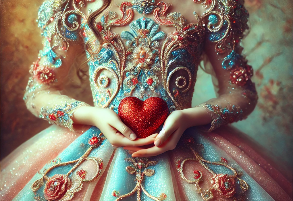 A girl holding a red heart for love magic and love spells