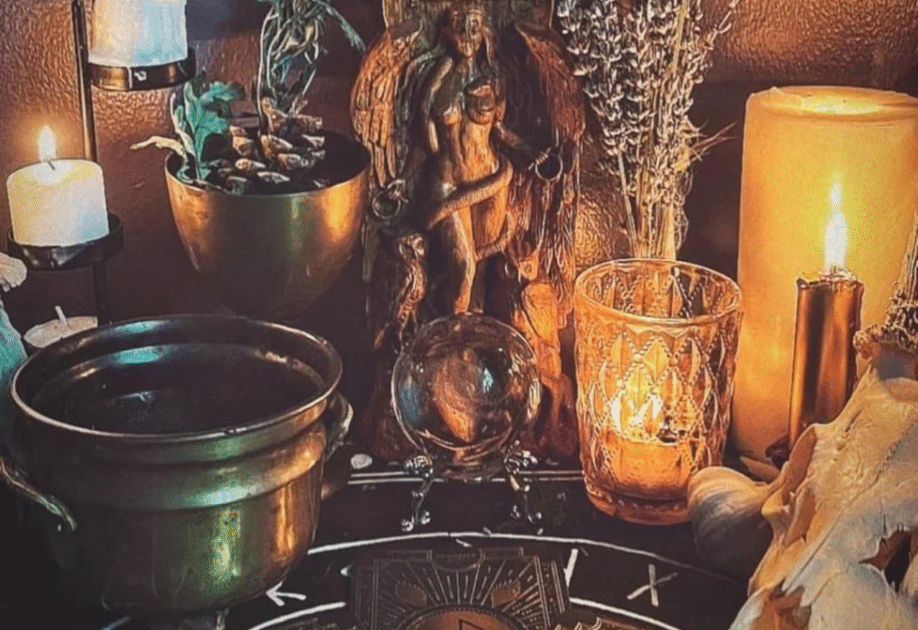 Caster Batha performing love spells that work overnight under a full moon