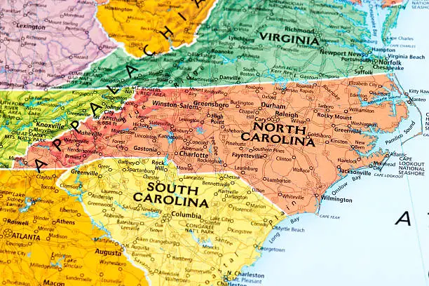 A Map of north carolina neighbouring states where Batha's Spells Work