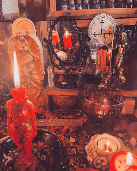 Altar setup used by the most powerful love spell caster during a love ritual