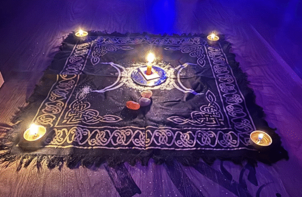 Caster Batha preparing instant love spell with ancient tools and symbols