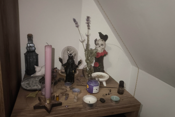End of Life Death Spells End of life death spells ritual setup with black candles and herbs