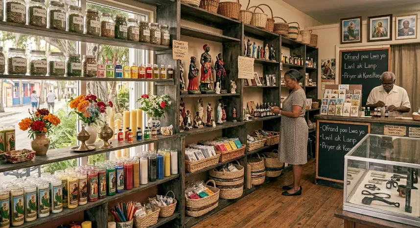Traditional botanica representing Haitian Vodou and spiritual traditions in Miami